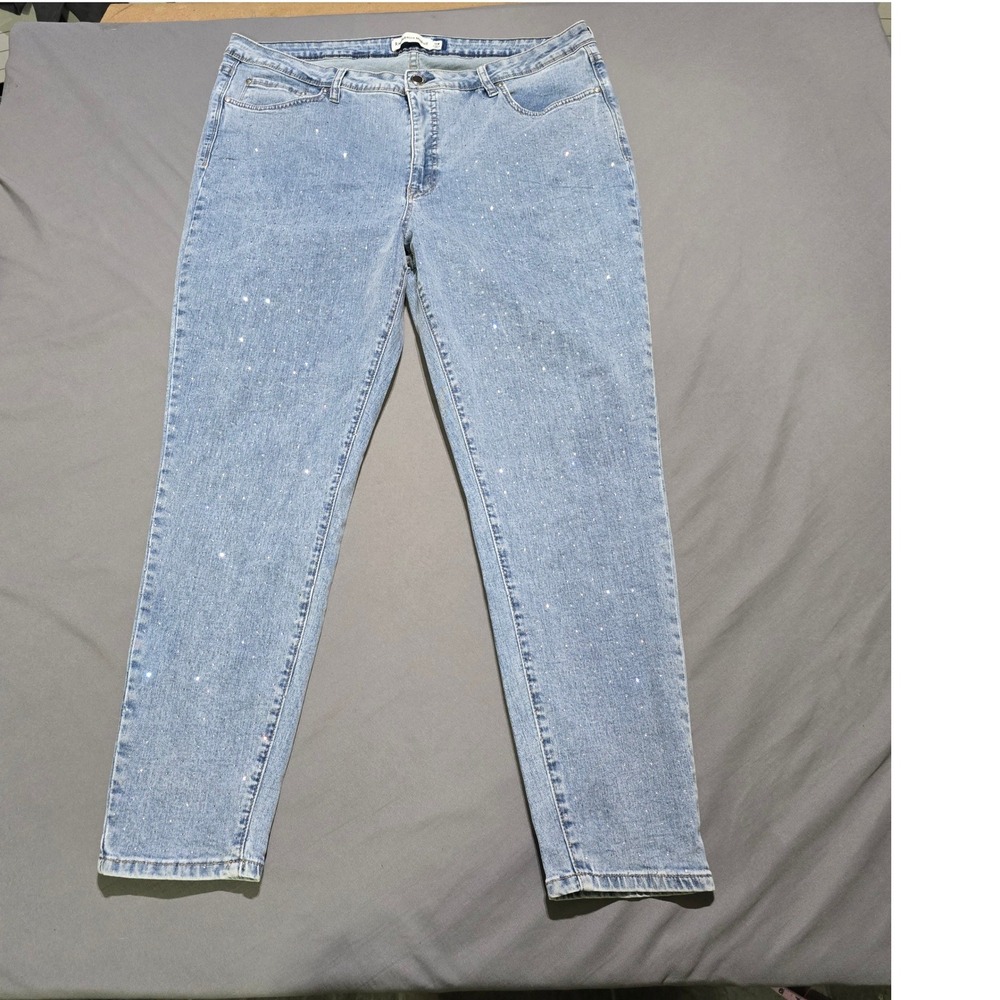 Rebecca Minkoff Jeans Women 18W Light Blue Rhinestone Embellished Stretch Denim
